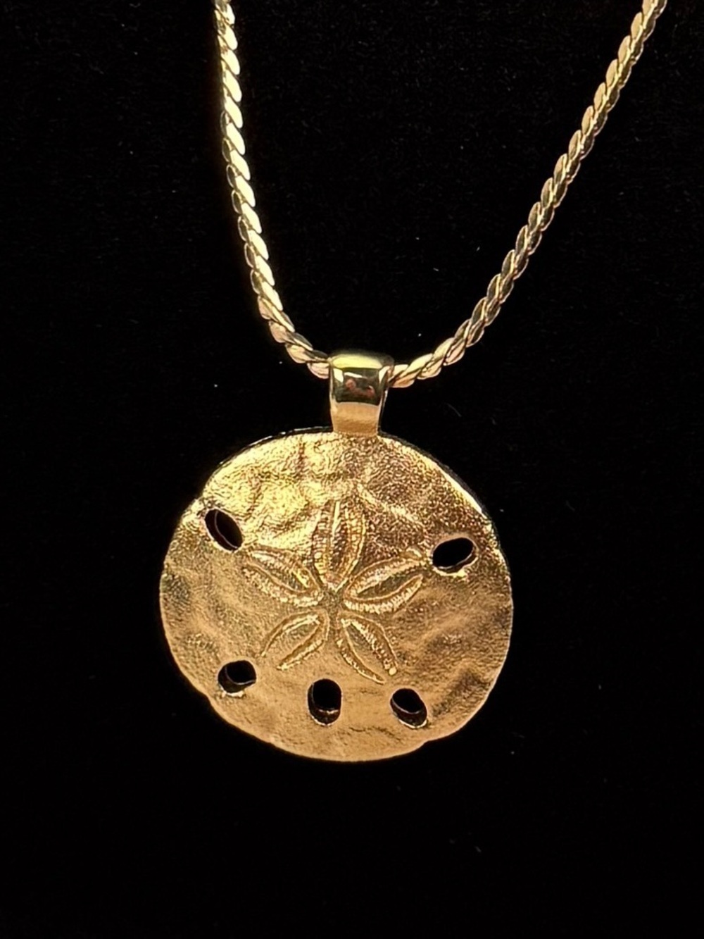 Vintage Monet Goldtone Sand Dollar Pendant Long Chain Coastal Necklace